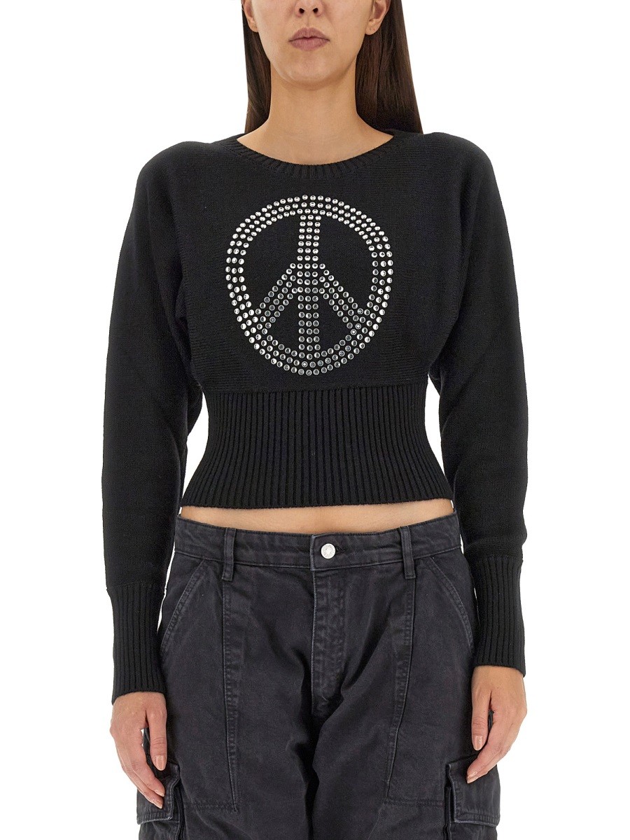 Explore the authentic MOSCHINO JEANS women's PEACE SYMBOL JERSEY in Black