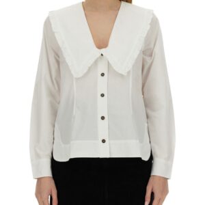 Refresh your wardrobe with the GANNI women's PETER PAN COLLAR SHIRT in White