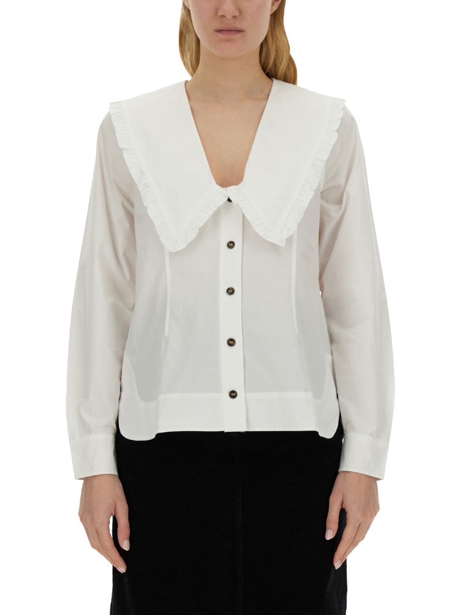 Refresh your wardrobe with the GANNI women's PETER PAN COLLAR SHIRT in White