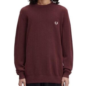 Explore the authentic FRED PERRY men's PIQUE SWEATER WITH LOGO in Bordeaux