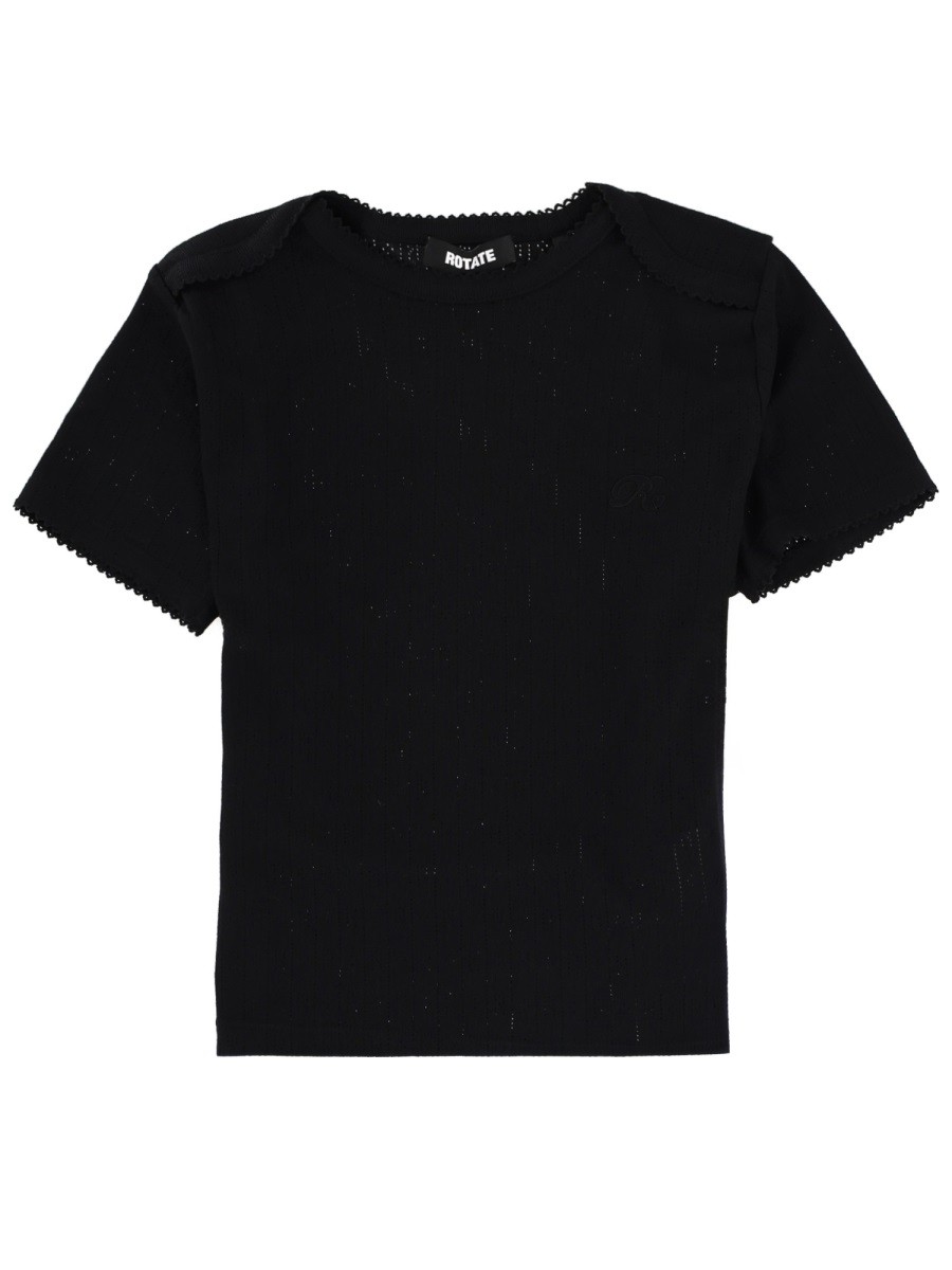Discover the authentic ROTATE women's "POINTELLE" T-SHIRT in Black