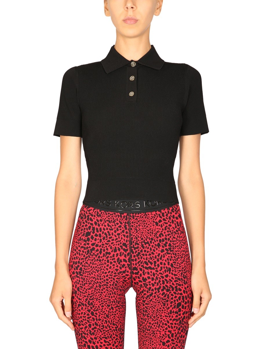 Elevate your look with the MICHAEL BY MICHAEL KORS women's POLO SHIRT WITH LOGO BUTTONS in Black