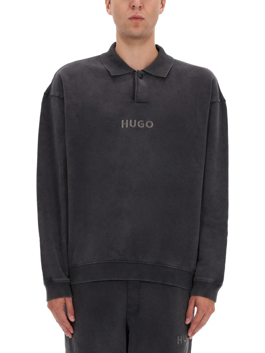 Refresh your wardrobe with the Hugo men's POLO SWEATSHIRT "DELWY" in Grey