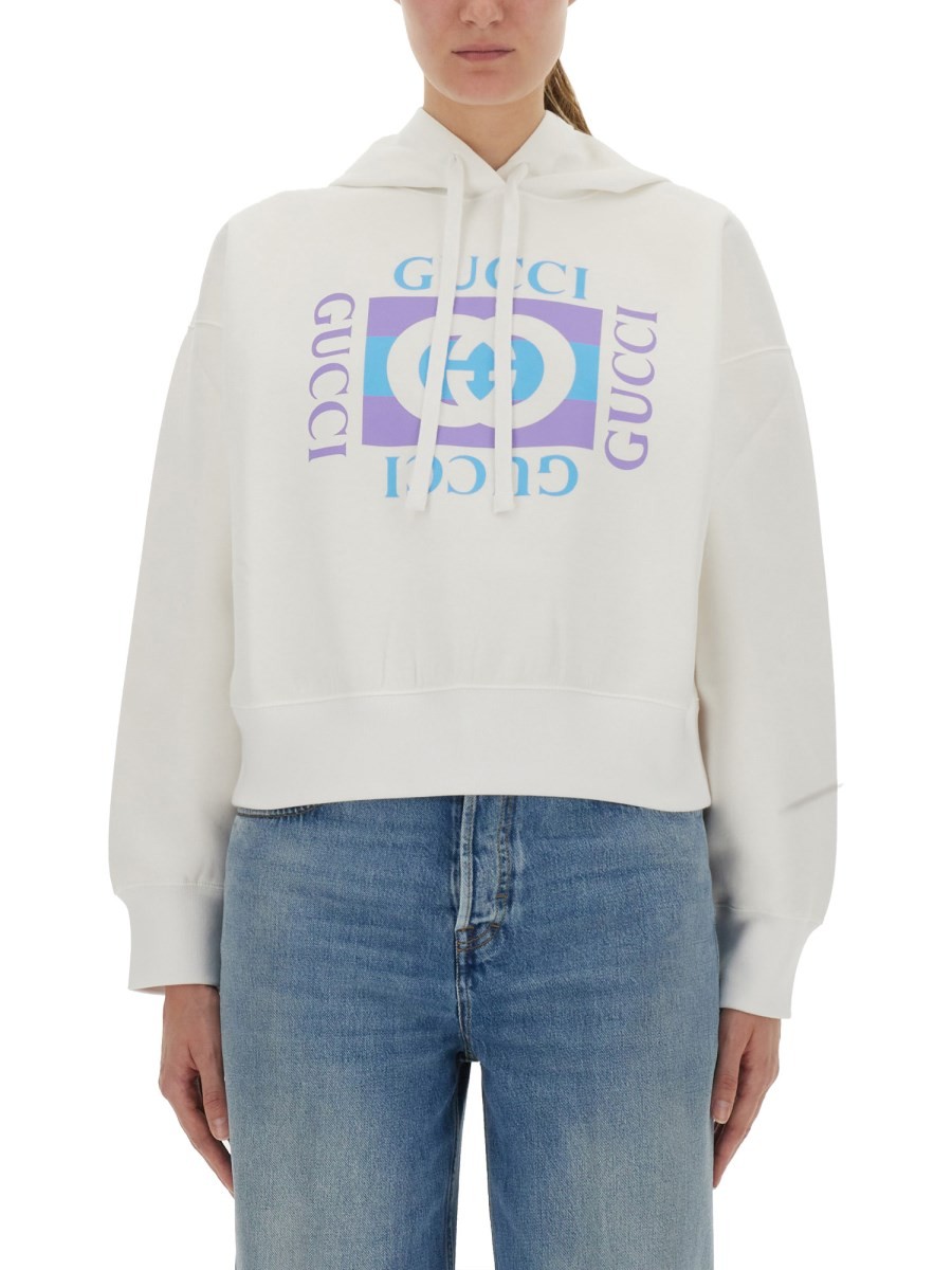 Refresh your wardrobe with the Gucci women's PRINTED COTTON HOODIE in White