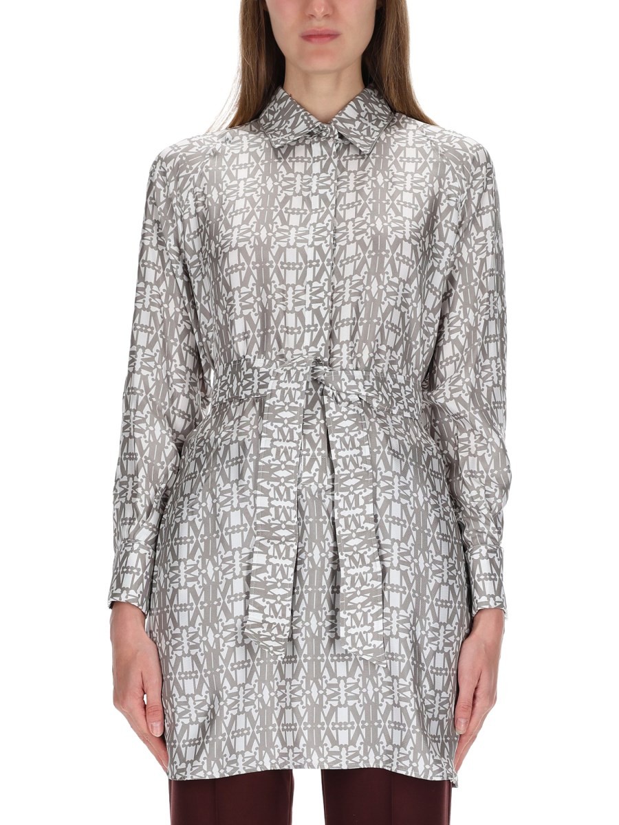 Explore the authentic Max Mara women's PRINTED SILK CHEMISIER DRESS in Nude