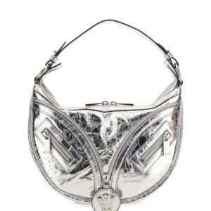 Refresh your wardrobe with the Versace women's REPEAT SMALL HOBO BAG in Silver