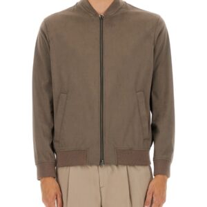 Explore the authentic Herno men's "RESORT" BOMBER JACKET IN SUEDE ALTERNATIVES in Brown