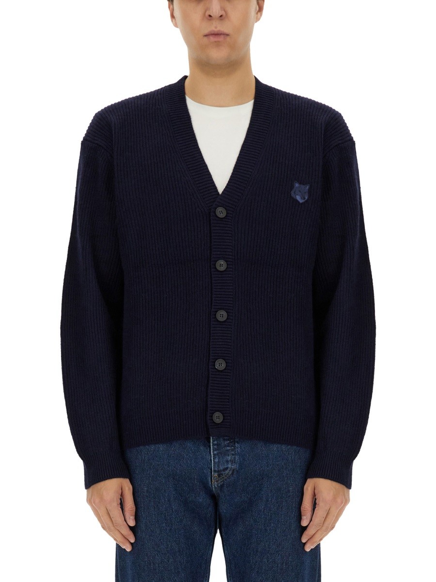 Discover the authentic Maison Kitsune men's RIBBED CARDIGAN in Blue