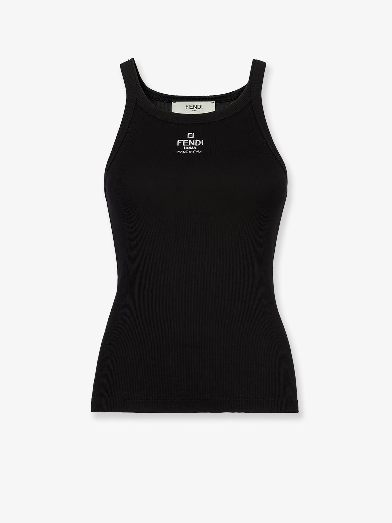 Refresh your wardrobe with the Fendi women's Ribbed cotton tank top in Black