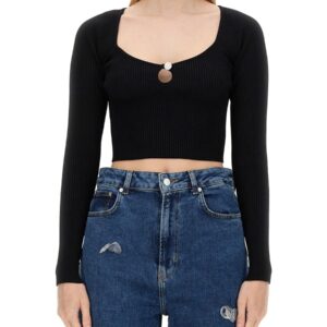 Refresh your wardrobe with the MOSCHINO JEANS women's RIBBED CROP TOP in Black