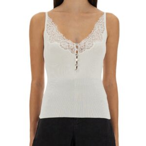 Discover the authentic SELF-PORTRAIT women's RIBBED KNIT TOP WITH LACE in White
