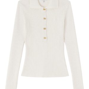 Discover the authentic GANNI women's RIBBED POLO SHIRT in Ivory