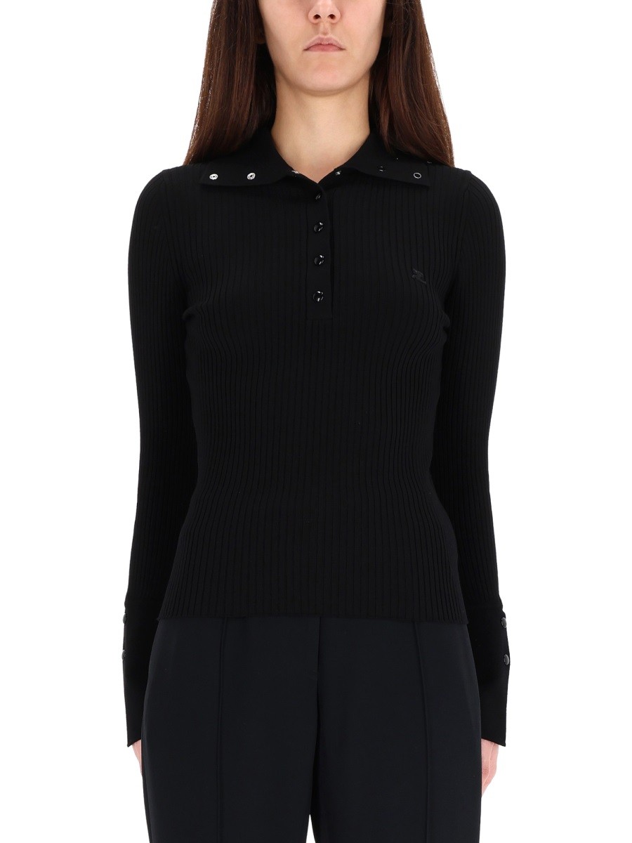 Refresh your wardrobe with the COURREGES women's RIBBED POLOS. in Black