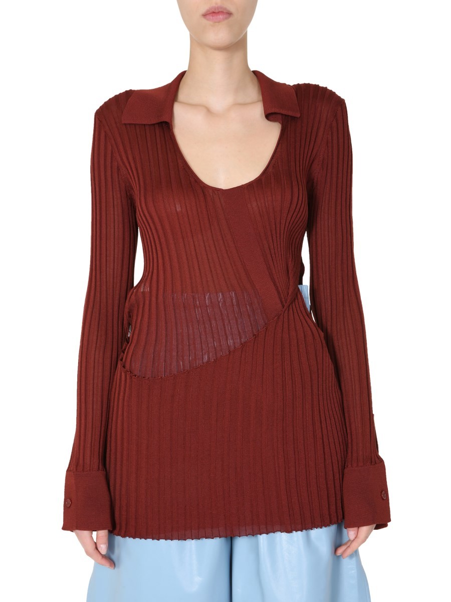 Refresh your wardrobe with the Bottega Veneta women's RIBBED SWEATER in orange