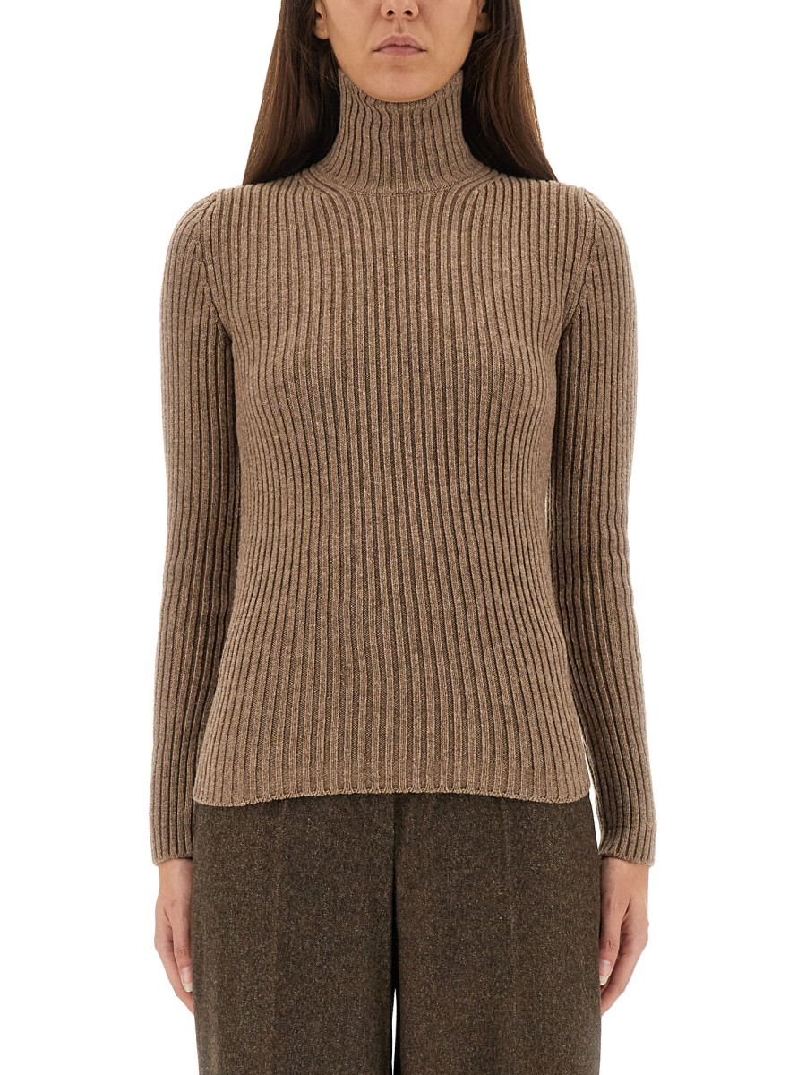 Discover the authentic Max Mara women's RIBBED TURTLENECK SWEATER in Brown