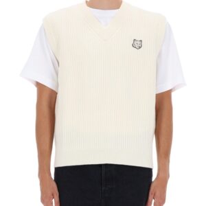 Explore the authentic Maison Kitsune men's RIBBED VEST WITH FOX PATCH in Ivory