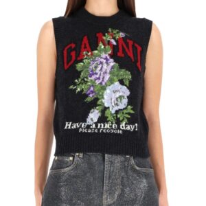 Discover the authentic GANNI women's "ROSE" VEST in CHARCOAL