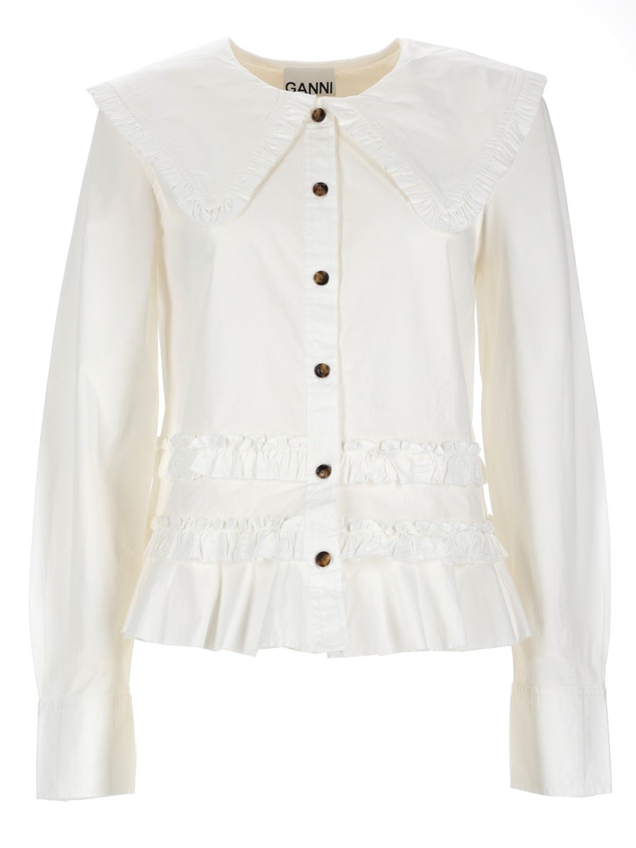 Discover the authentic GANNI women's RUFFLE SHIRT in White