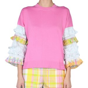 Refresh your wardrobe with the Boutique Moschino women's RUFFLES JERSEY in Pink