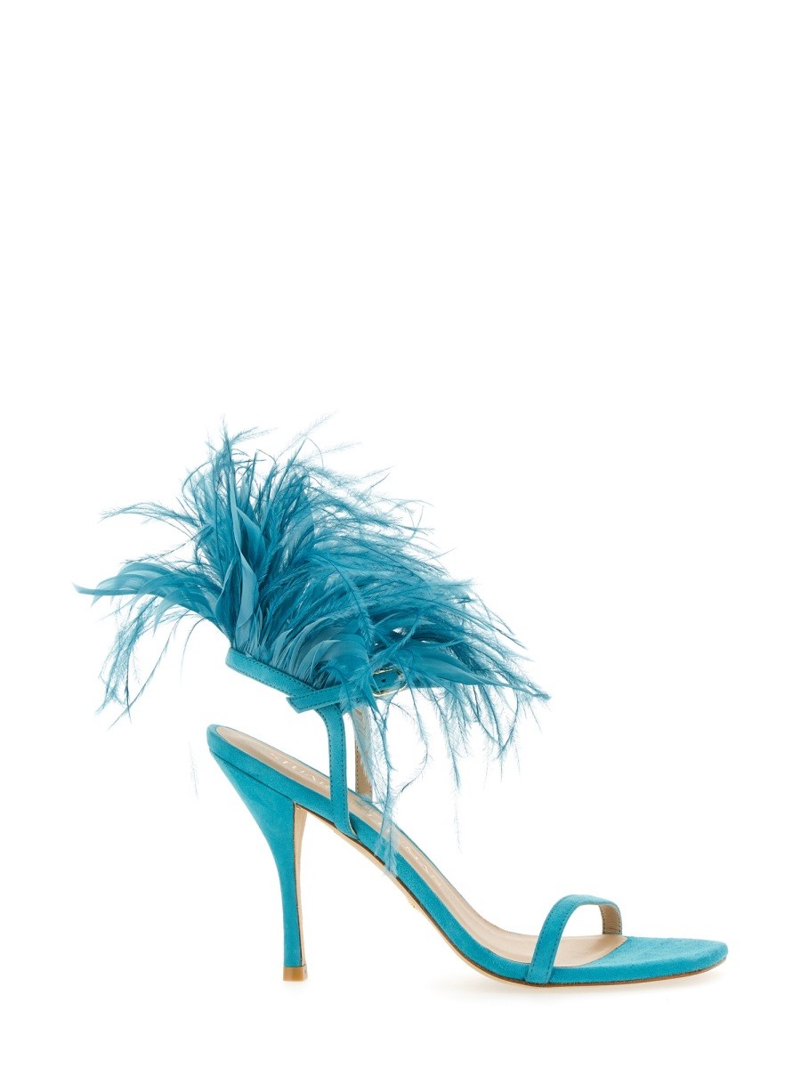 Discover the authentic Stuart Weitzman women's SANDAL PLUME 100 in Baby blue