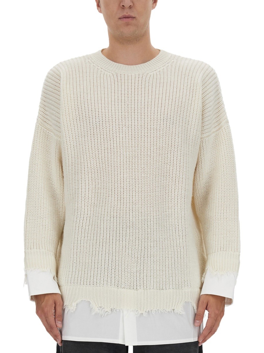 Explore the authentic MM6 MAISON MARGIELA men's SHIRT BOTTOM SWEATER in Ivory
