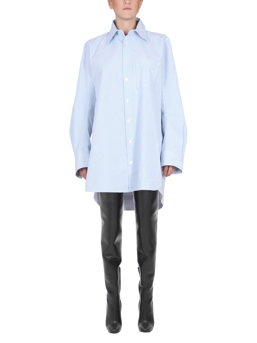 Discover the authentic Bottega Veneta women's SHIRT WITH CURVED BACK in Azure