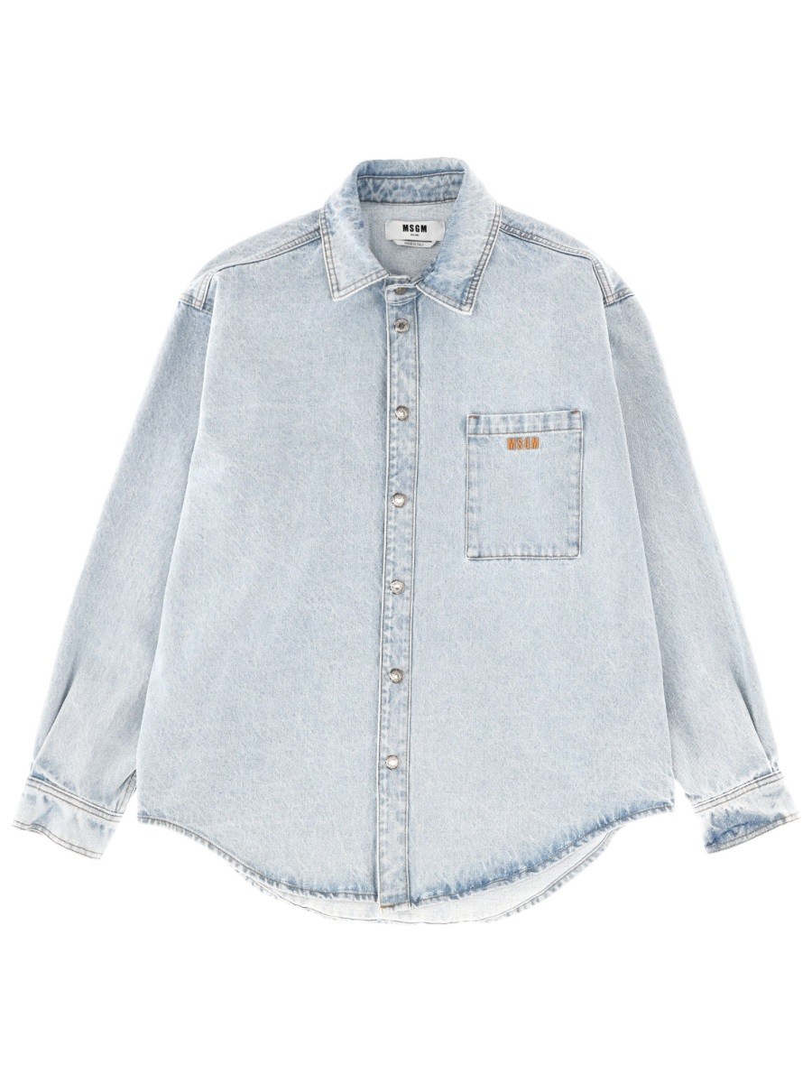 Refresh your wardrobe with the msgm men's SHIRT WITH EMBROIDERED LOGO in Blue