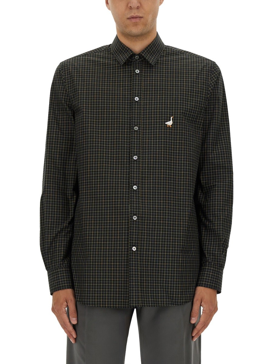 Refresh your wardrobe with the Moschino men's SHIRT WITH GOOSE EMBROIDERY in Grey