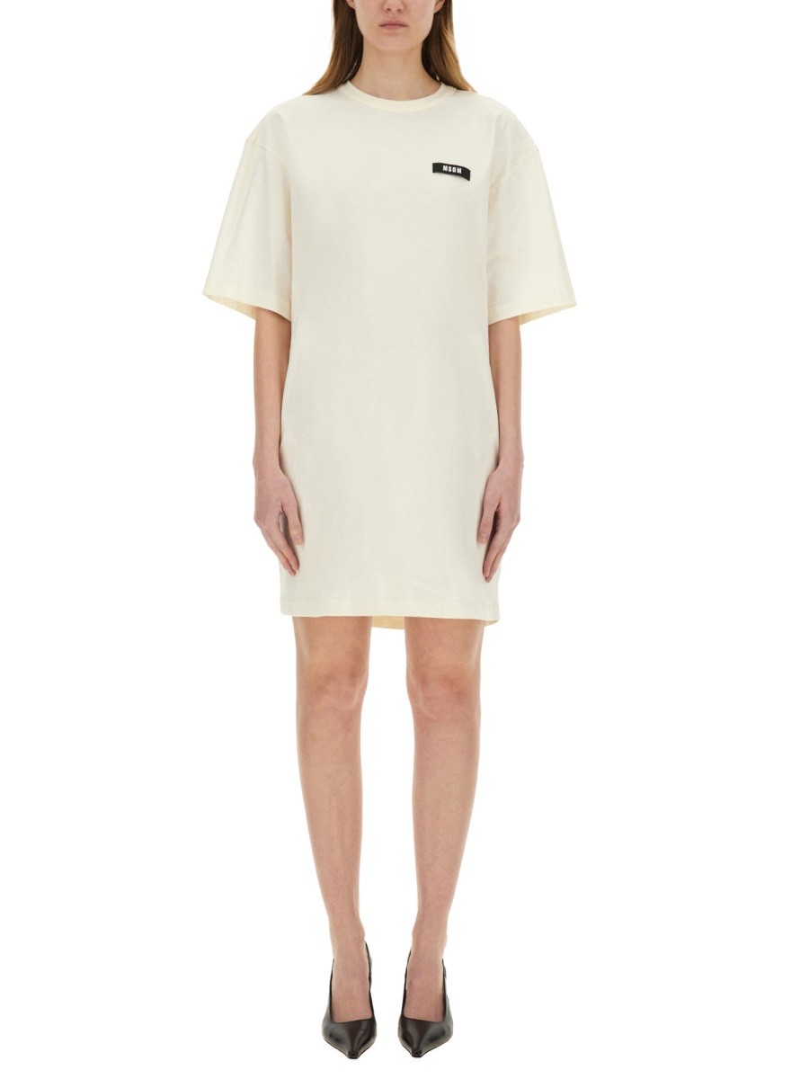 Elevate your look with the msgm women's SHORT DRESS WITH LOGO in Ivory