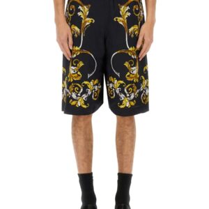 Explore the authentic Versace Jeans Couture men's SHORTS WITH BAROQUE OUTLINE PRINT in Black