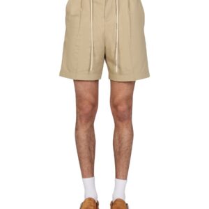 Explore the authentic Palm Angels men's SIDE BAND BERMUDA SHORTS in beige