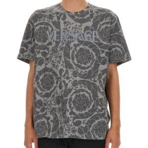 Explore the authentic Versace men's SILHOUETTE BAROQUE LOGO T-SHIRT in Grey