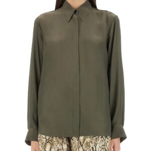 Explore the authentic Dries Van Noten women's SILK BLEND SATIN SHIRT in GREEN