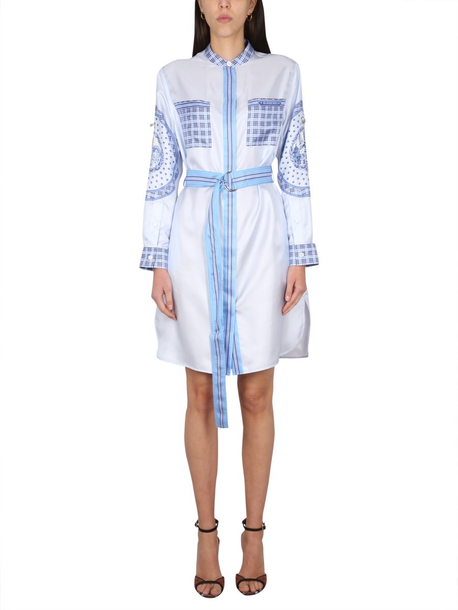 Refresh your wardrobe with the Burberry women's SILK CHEMISIER DRESS in Blue