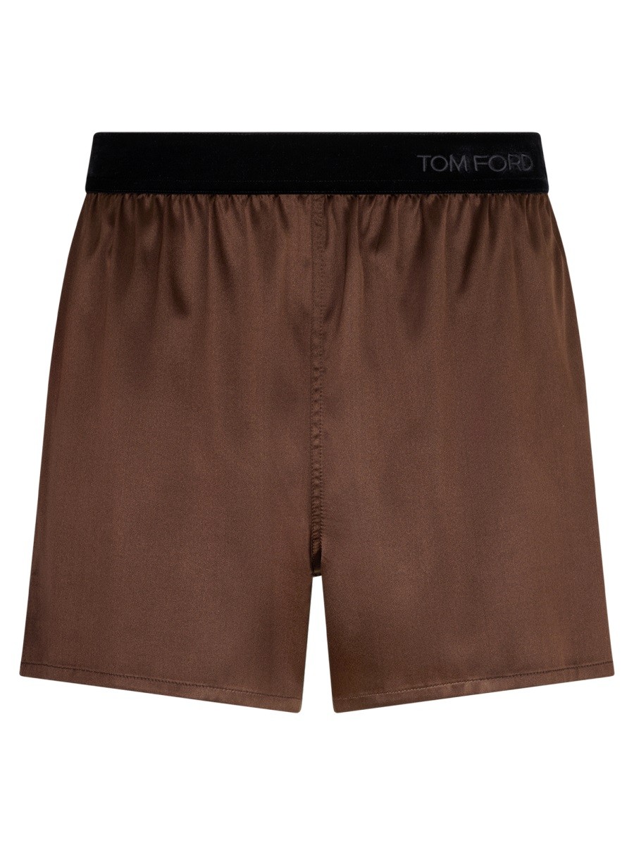 Refresh your wardrobe with the TOM FORD women's SILK PAJAMA SHORTS in Brown