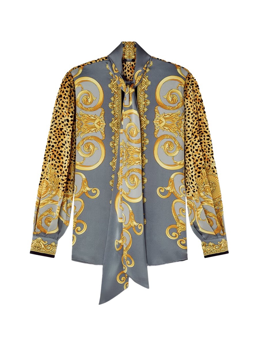 Discover the authentic Versace women's SILK SHIRT in Grey
