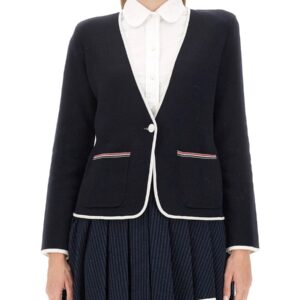 Refresh your wardrobe with the THOM BROWNE women's SINGLE-BREASTED JACKET in Blue