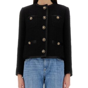 Shop the authentic Dolce & Gabbana women's SINGLE-BREASTED TWEED BOUCLÉ SHORT JACKET in Black