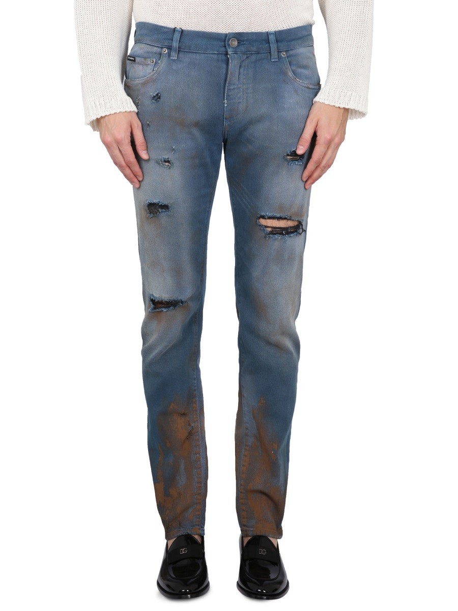 Explore the authentic Dolce & Gabbana men's SKINNY FIT JEANS in MULTICOLOUR
