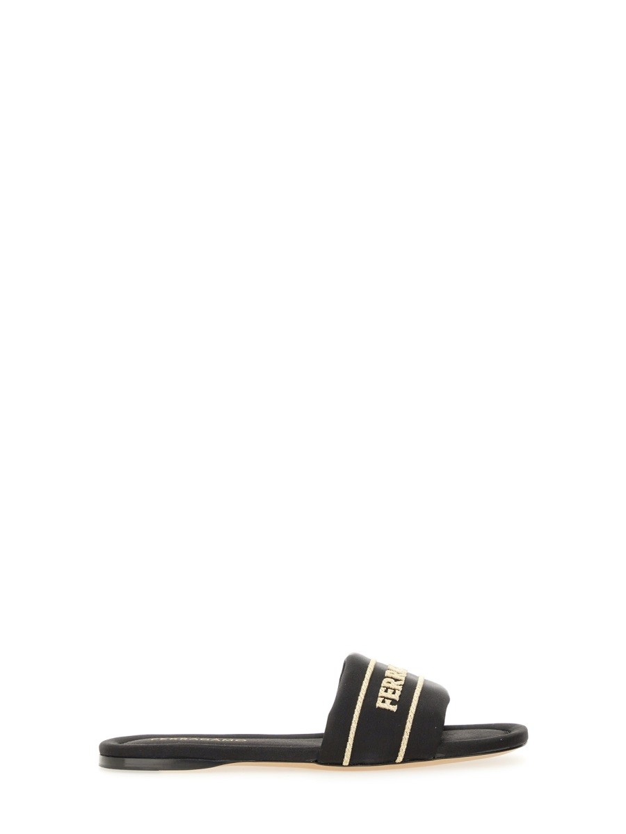 Discover the authentic Ferragamo women's SLIDE SANDAL WITH LOGO in Black