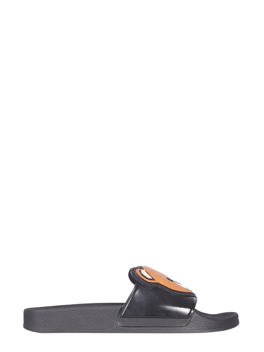 Discover the authentic Moschino women's SLIDE TEDDY BEAR SANDALS in Black