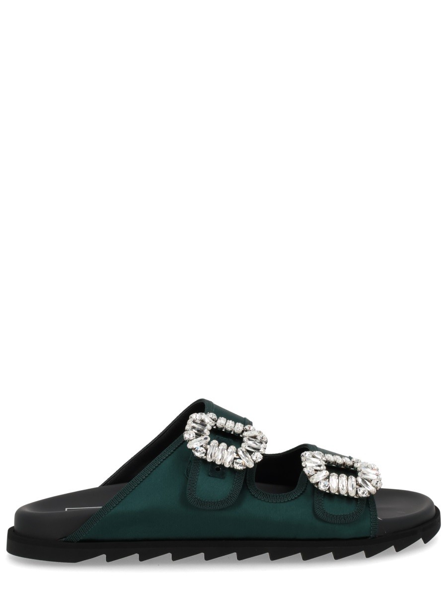 Refresh your wardrobe with the ROGER VIVIER women's "SLIDI VIV" SANDAL in GREEN