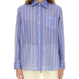 Refresh your wardrobe with the Etro women's STRIPED COTTON SHIRT in Baby blue