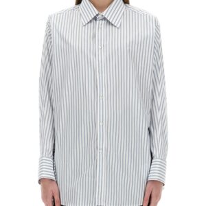 Explore the authentic Maison Margiela women's STRIPED COTTON SHIRT in Baby blue