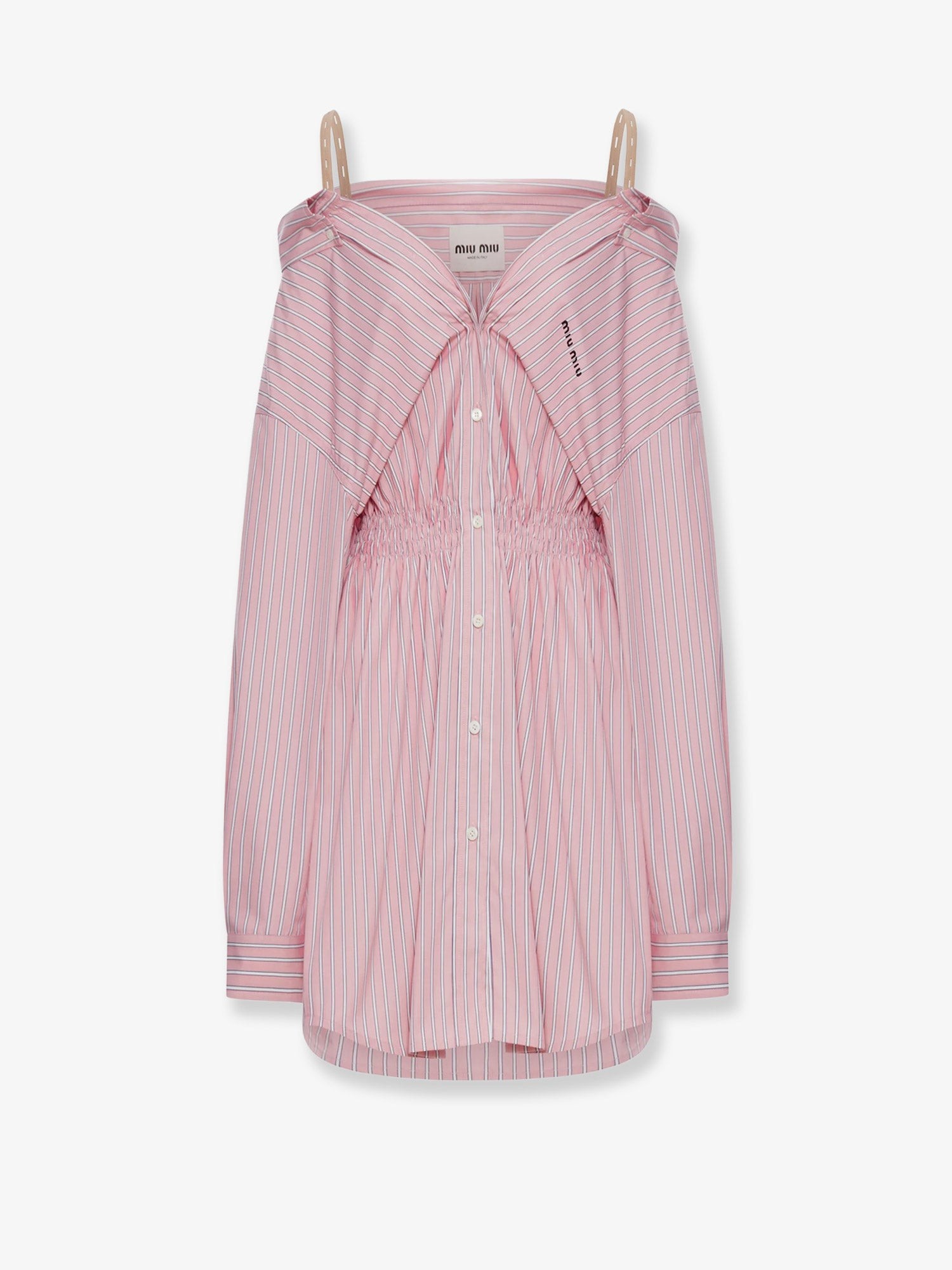 Discover the authentic Miu Miu women's Striped cotton shirt dress in Rosa
