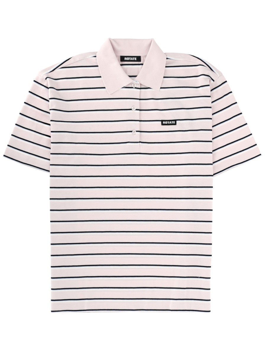Explore the authentic ROTATE women's STRIPED POLO SHIRT WITH LOGO in Pink