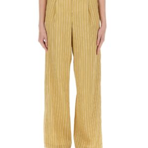 Discover the authentic ALYSI women's STRIPED SATIN TAILORED PANTS in beige