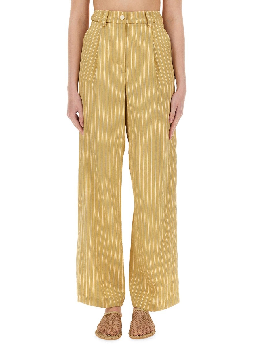 Discover the authentic ALYSI women's STRIPED SATIN TAILORED PANTS in beige