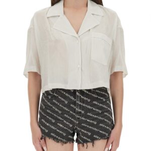 Explore the authentic ALEXANDERWANG.T women's STRIPED SHIRT WITH EMBROIDERED LOGO in White