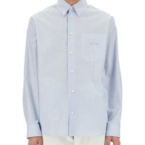 Discover the authentic Versace men's STRIPED SHIRT WITH SILK PRINTED INSERT in Azure
